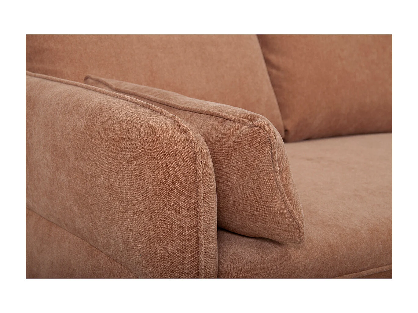 Sofá cama con chaise longue 3-4 plazas con canapé de tela color terracota y madera clara DRISS