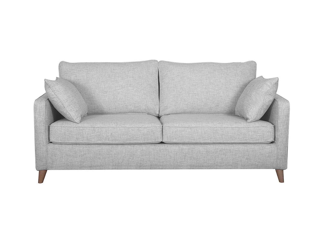 Canapé convertible scandinave 3 places en tissu gris clair et bois clair avec matelas 10 cm PAPEL