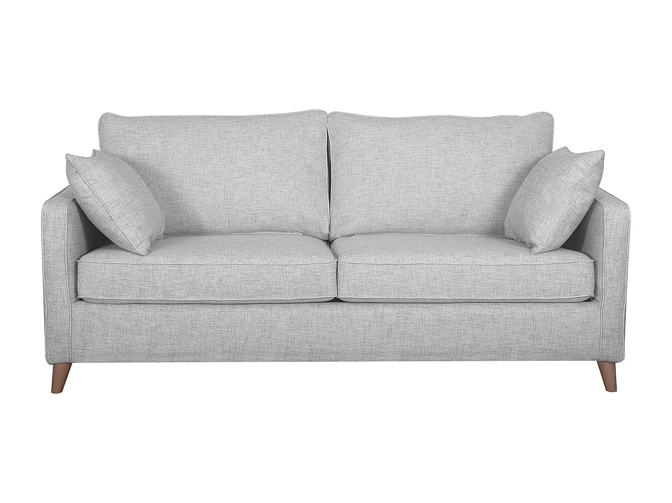 Canapé convertible scandinave 3 places en tissu gris clair et bois clair avec matelas 10 cm PAPEL