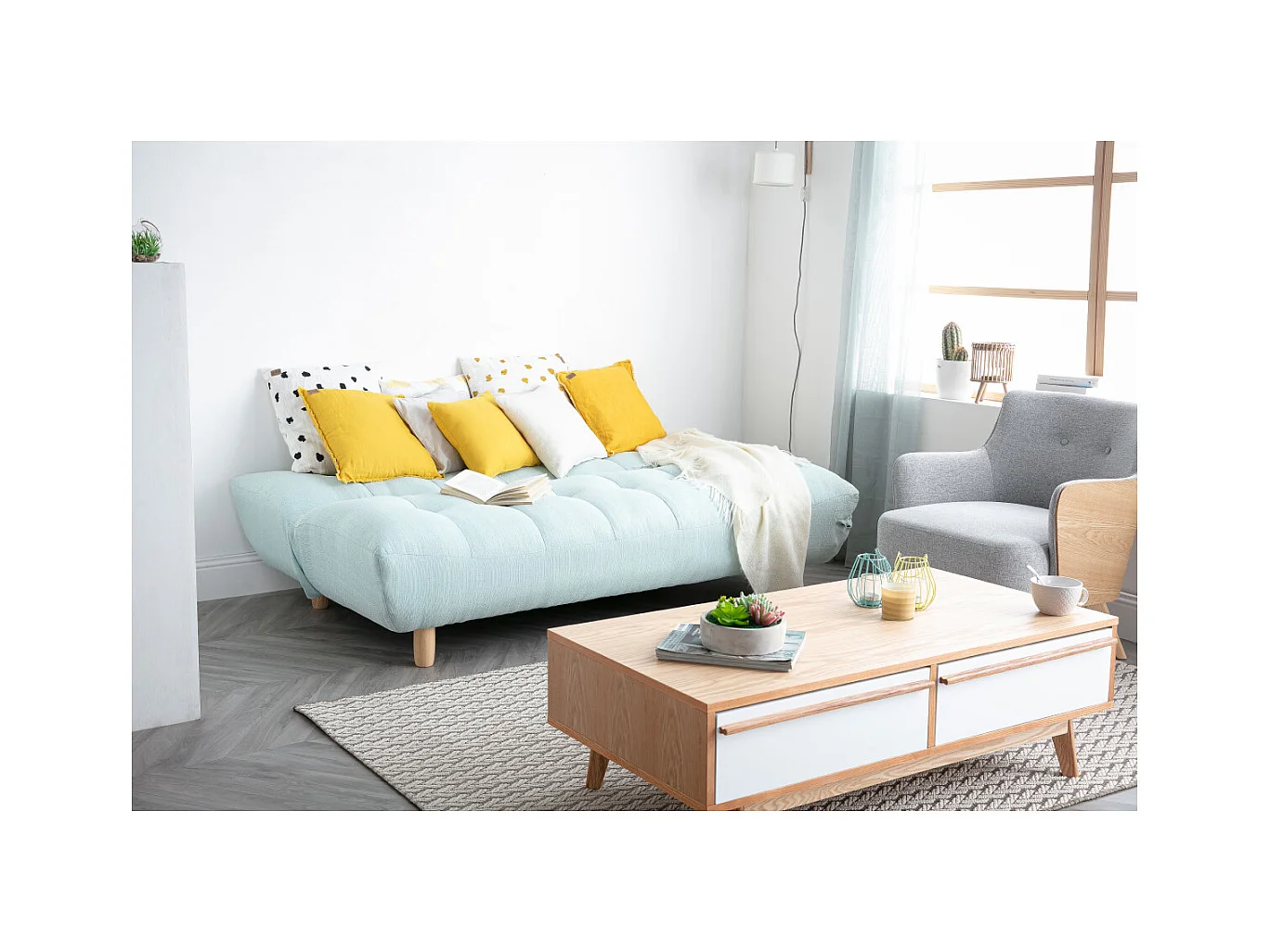 Sofá convertible diseño escandinavo verde agua YUMI