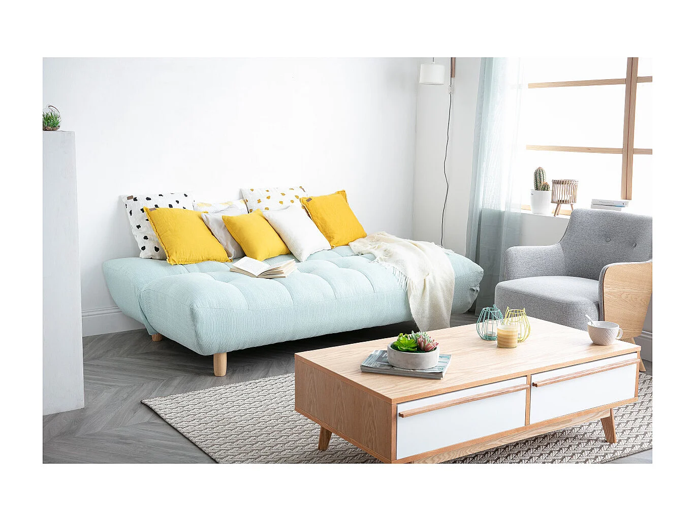 Divano convertibile design scandinavo verde acqua YUMI