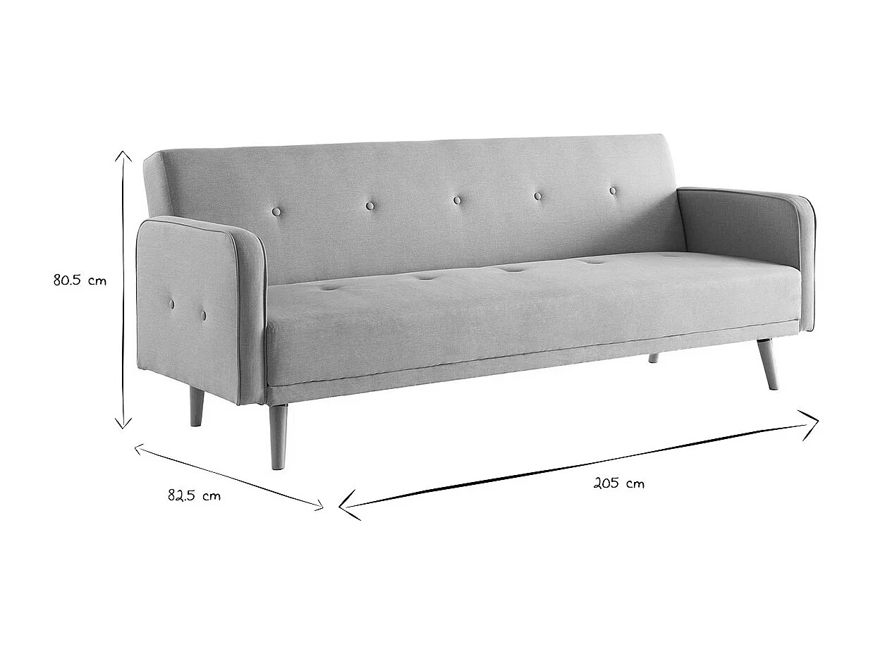 Canapé convertible scandinave 3 places en tissu bleu et bois clair ULLA