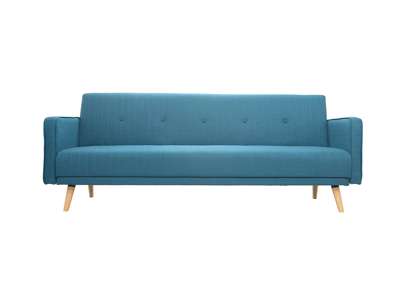 Canapé convertible scandinave 3 places en tissu bleu et bois clair ULLA