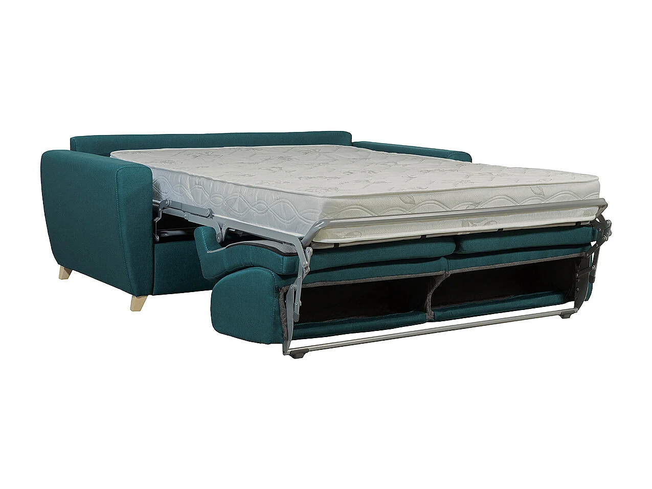 Skandinavische Schlafcouch in Entenblau mit Matratze 18 cm GRAHAM