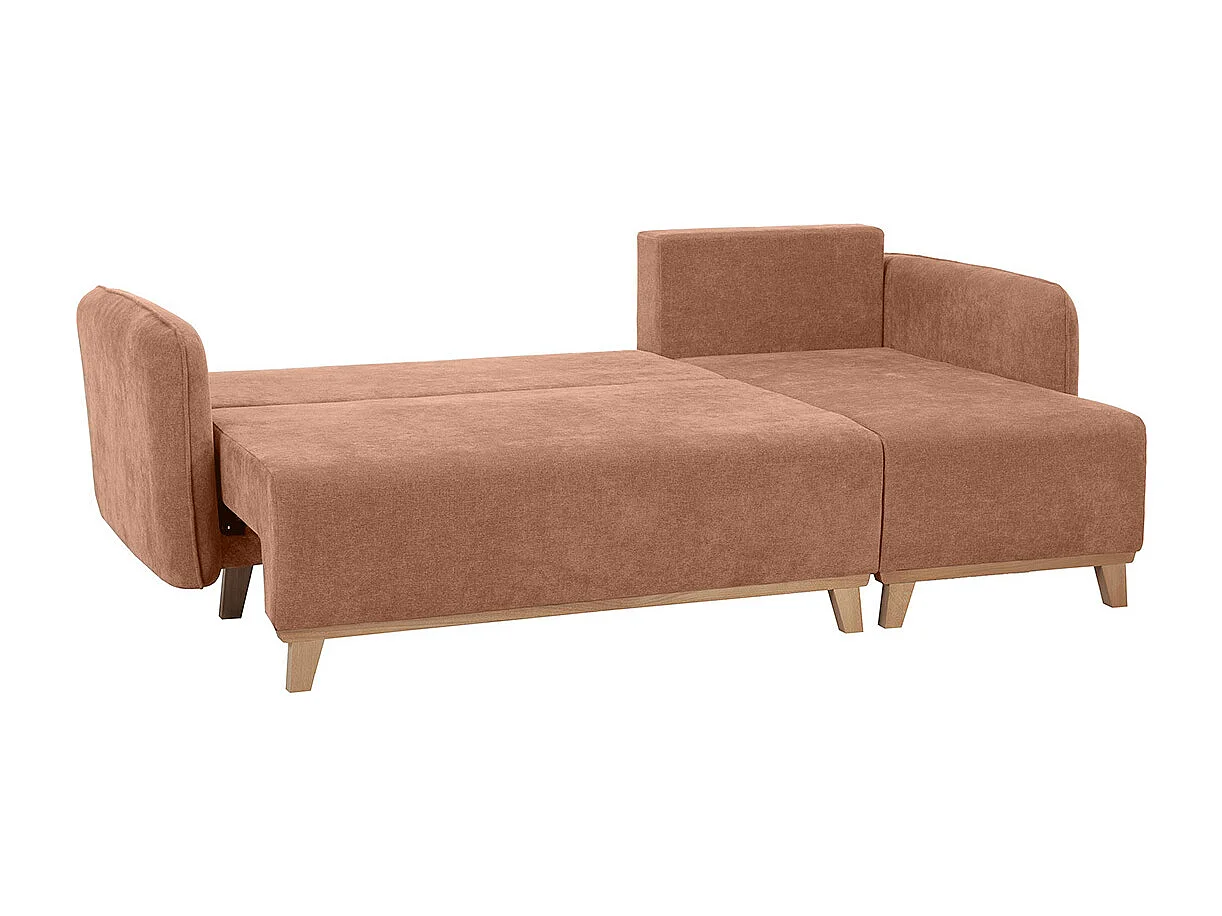 Schlaf-Ecksofa modulierbar terracottafarbener Stoff mit Velours-Effekt und helles Holz 3-4 Sitzer ROMANE