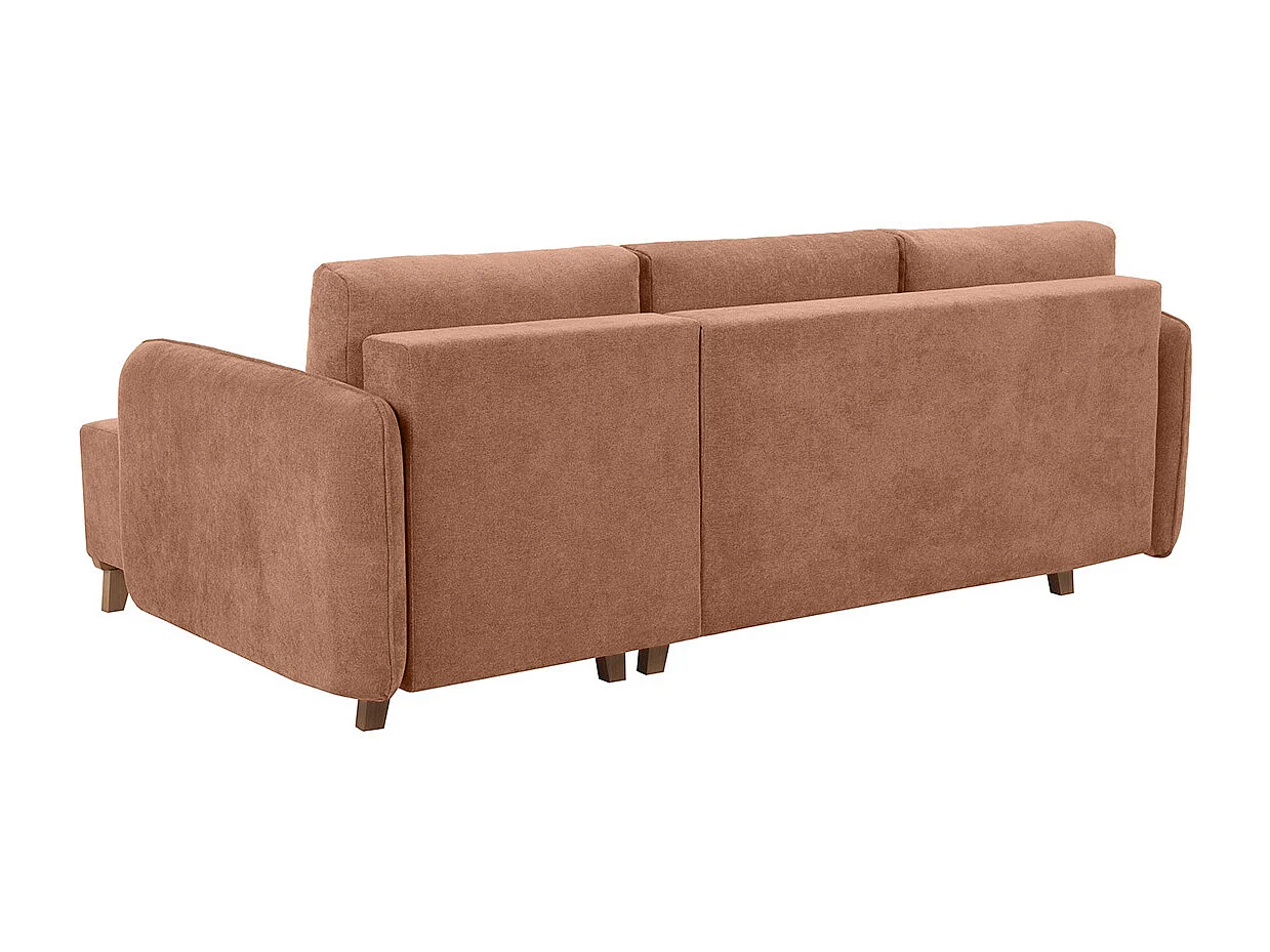 Schlaf-Ecksofa modulierbar terracottafarbener Stoff mit Velours-Effekt und helles Holz 3-4 Sitzer ROMANE