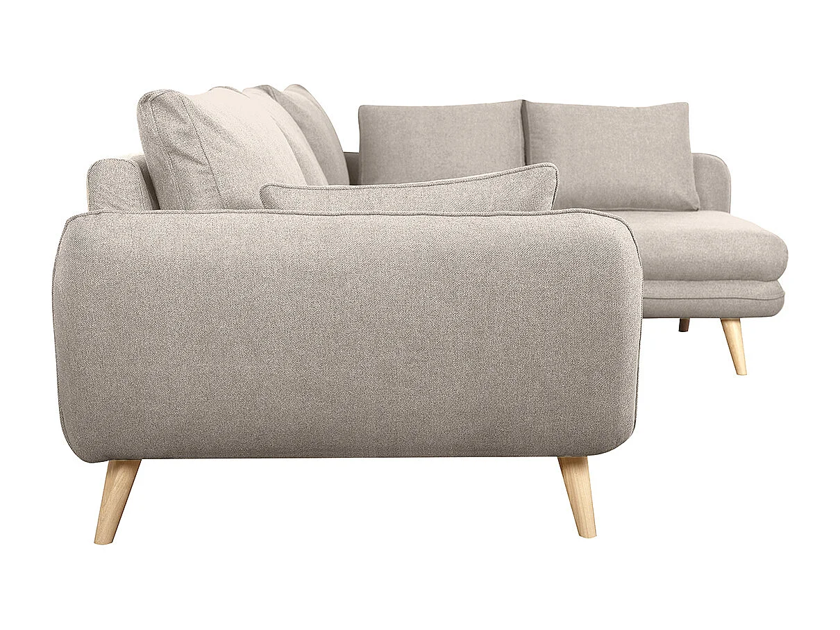 Divano angolare destro scandinavo 5 posti in tessuto beige naturale e legno chiaro CREEP