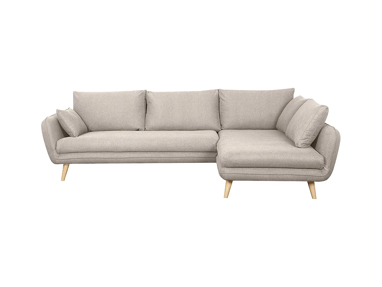 Canapé d'angle droit scandinave 5 places en tissu beige et bois clair CREEP