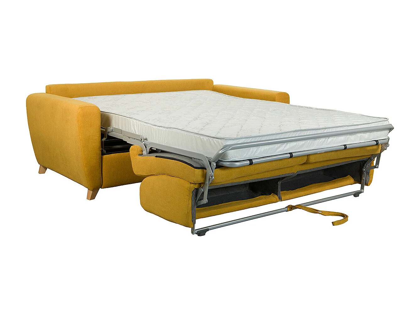 Schlafsofa skandinavisch senfgelb und Holz GRAHAM