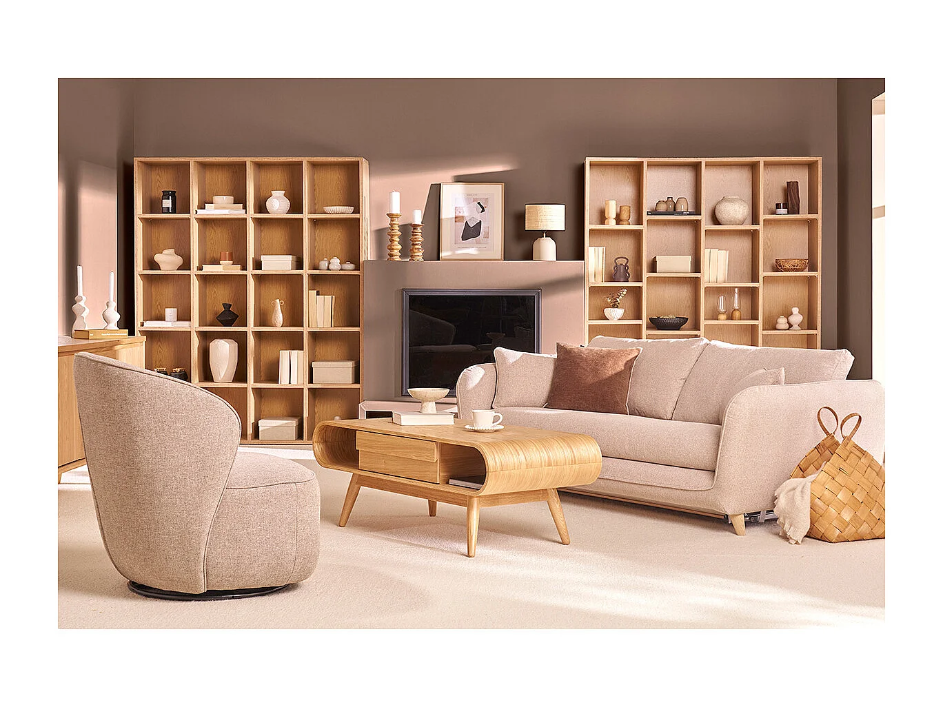 Skandinavische Schlafcouch beige mit Matratze Dicke 10 cm 3-Sitzer CREEP