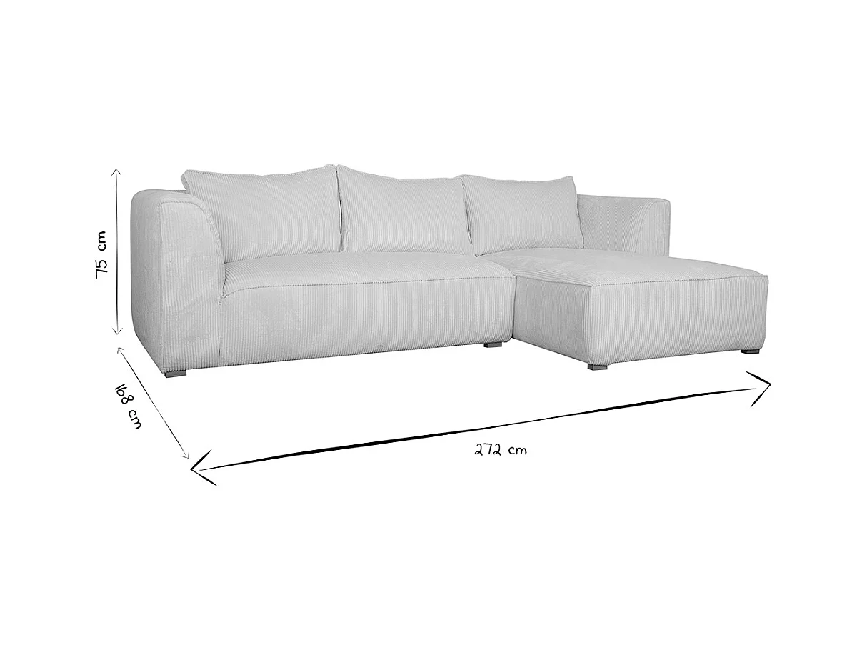 Canapé d'angle droit design en tissu velours côtelé écru 3-4 places PANAM