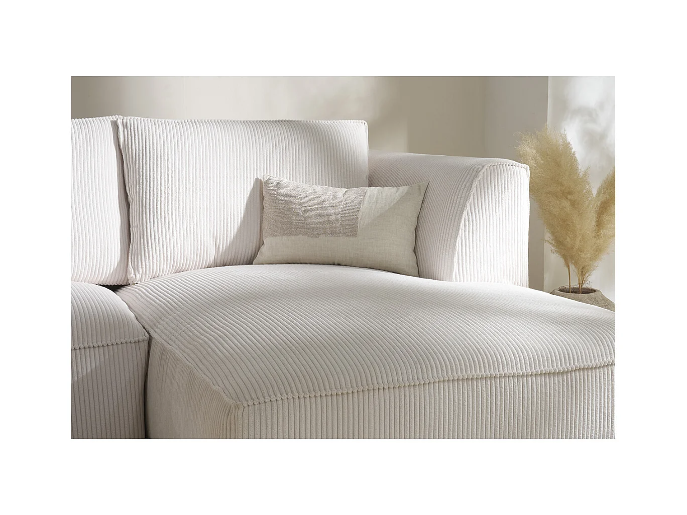 Divano angolare destro design in tessuto velluto a coste écru 3-4 posti PANAM