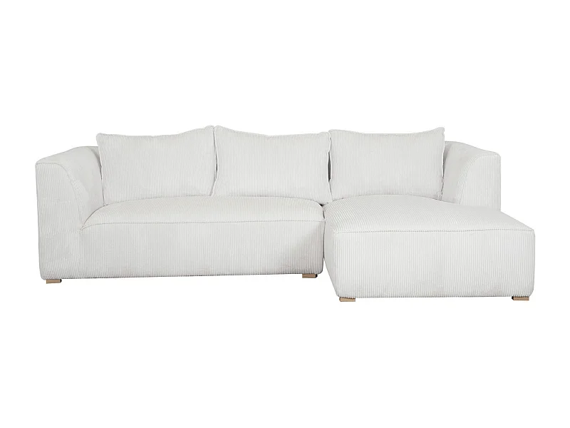 Canapé d'angle droit design en tissu velours côtelé écru 3-4 places PANAM