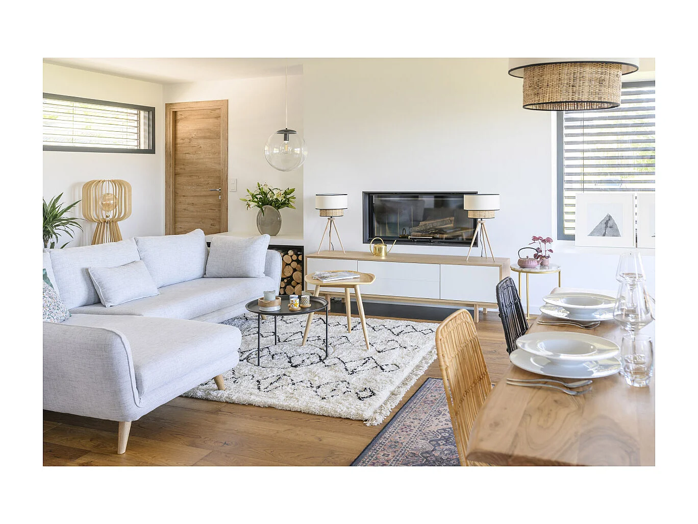 Divano ad angolo scandinavo 5 posti grigio chiaro mélange CREEP