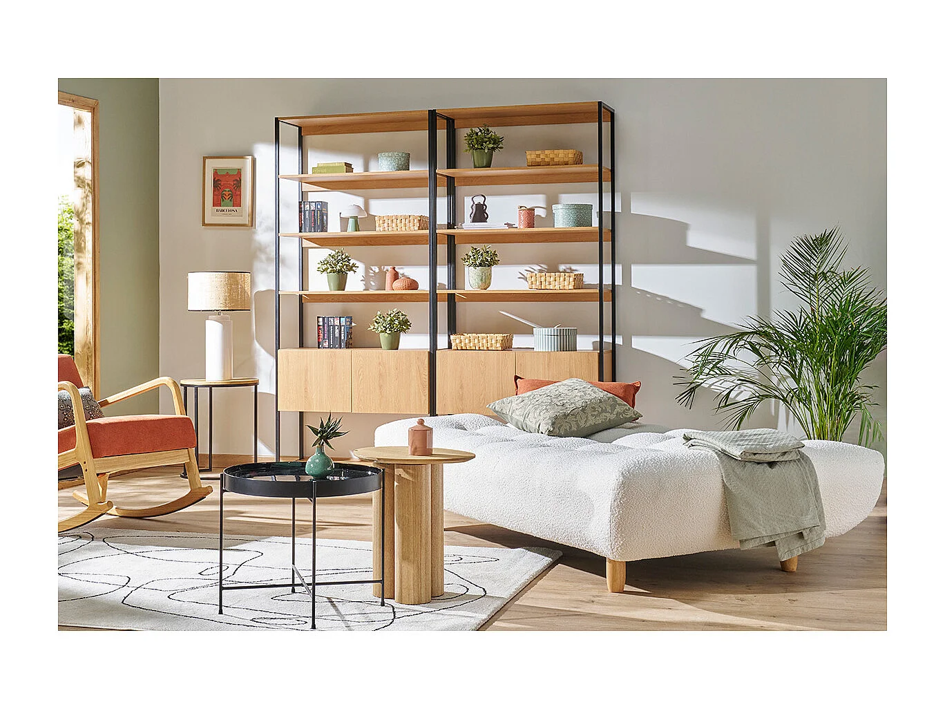 Design-Schlafsofa skandinavisch Dunkelgrau und Eiche YUMI