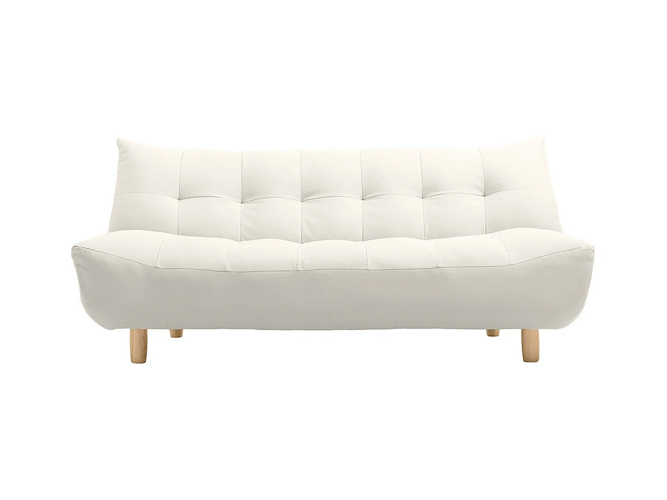 Canapé convertible scandinave 3 places en tissu beige et bois clair YUMI