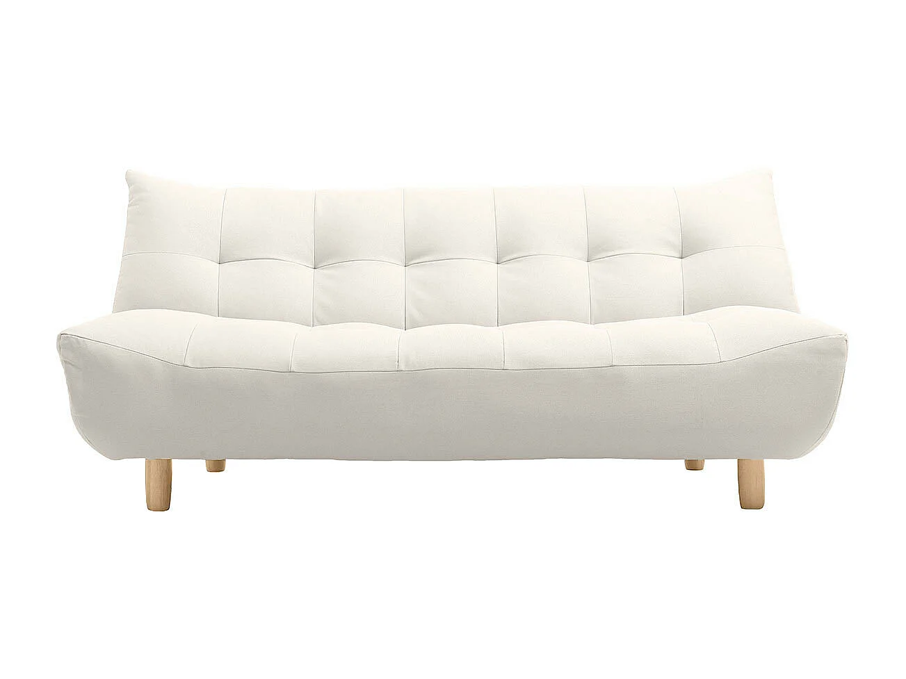 Canapé convertible scandinave 3 places en tissu beige et bois clair YUMI