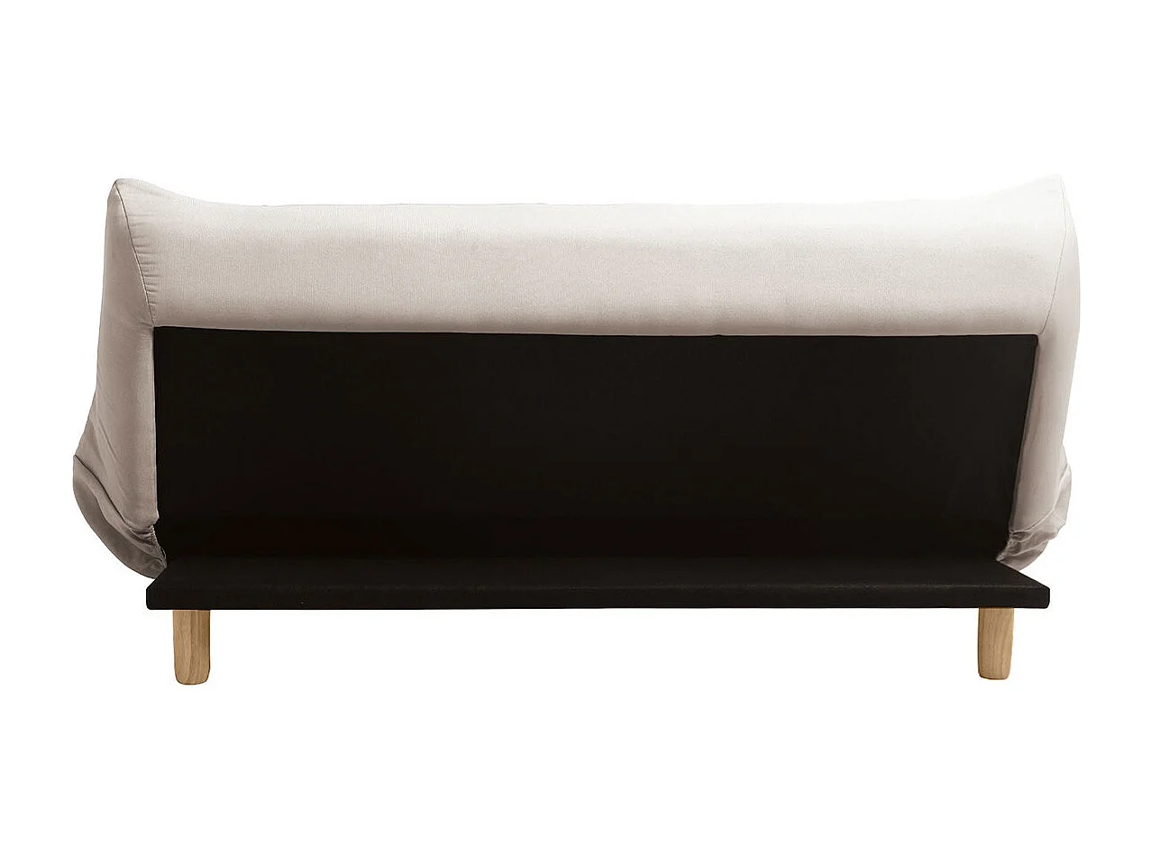 Canapé convertible scandinave 3 places en tissu beige et bois clair YUMI