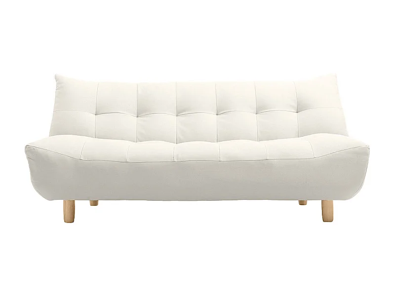 Canapé convertible scandinave 3 places en tissu beige et bois clair YUMI