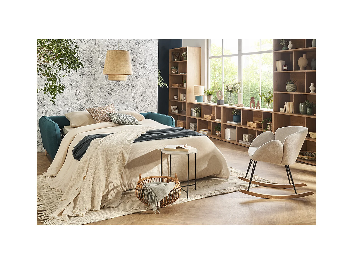 Skandinavische Schlafcouch kumingelb mit Matratze Dicke 10 cm 3-Sitzer CREEP