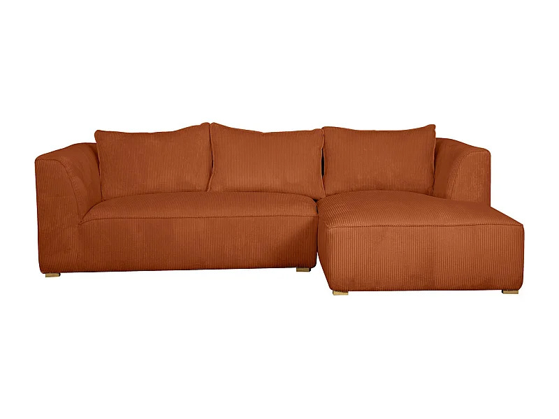 Divano angolare destro design in tessuto velluto a coste color terracotta 3-4 posti PANAM