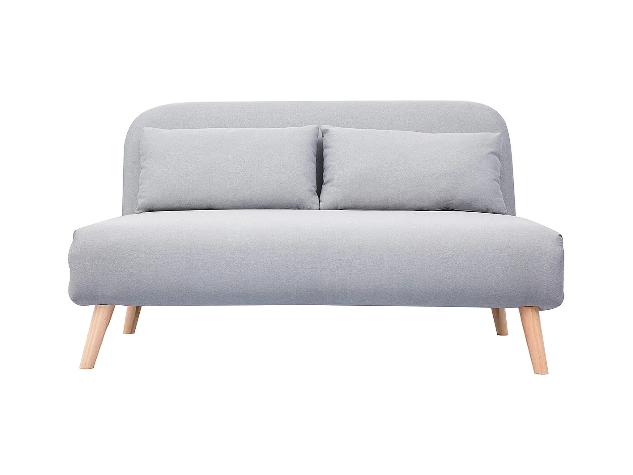 Banquette convertible 2 places en tissu gris clair et bois clair AMIKO