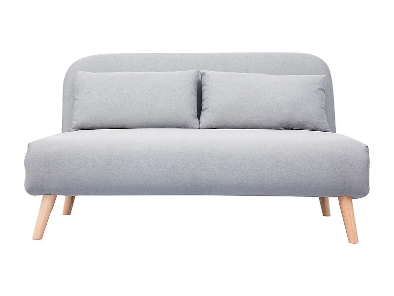 Banquette convertible 2 places en tissu gris clair et bois clair AMIKO