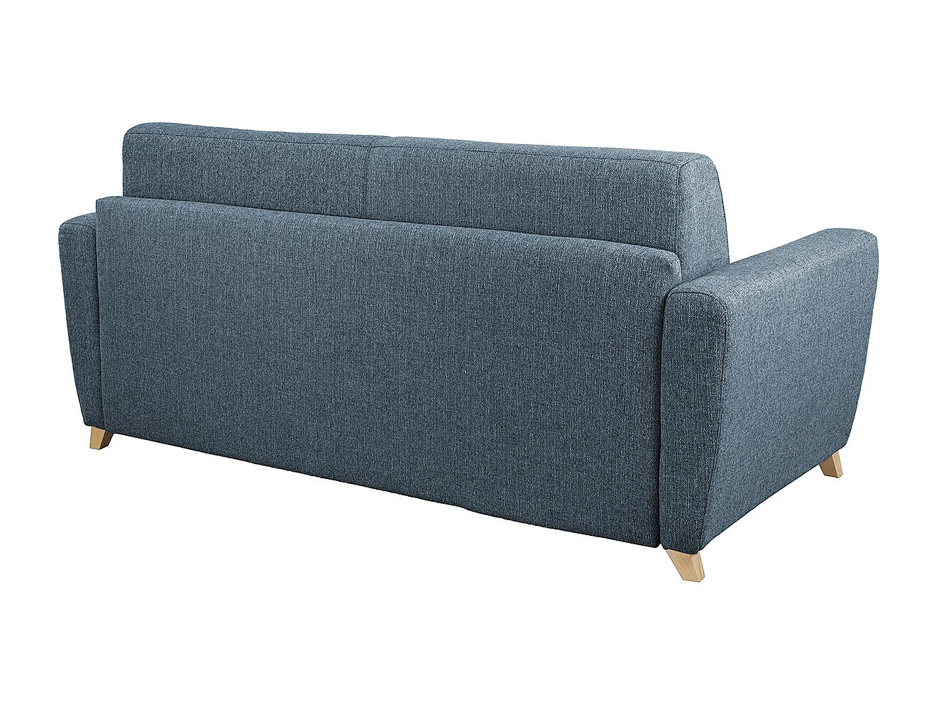 Canapé convertible 3 places en tissu bleu et bois clair avec matelas L140 cm 12 cm GRAHAM