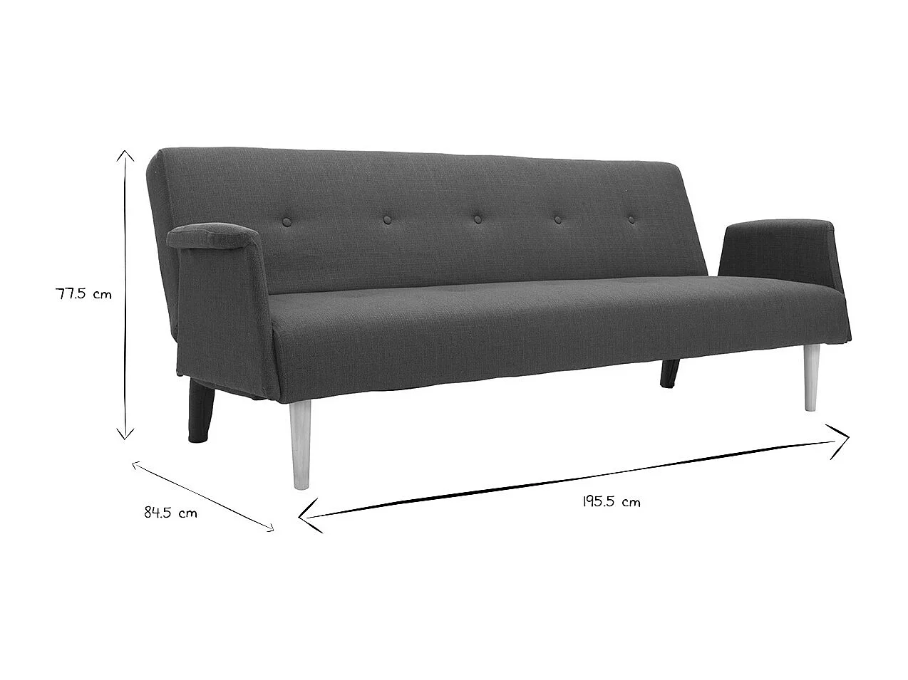 Canapé convertible scandinave 3 places en tissu bleu canard et bois clair OSCAR