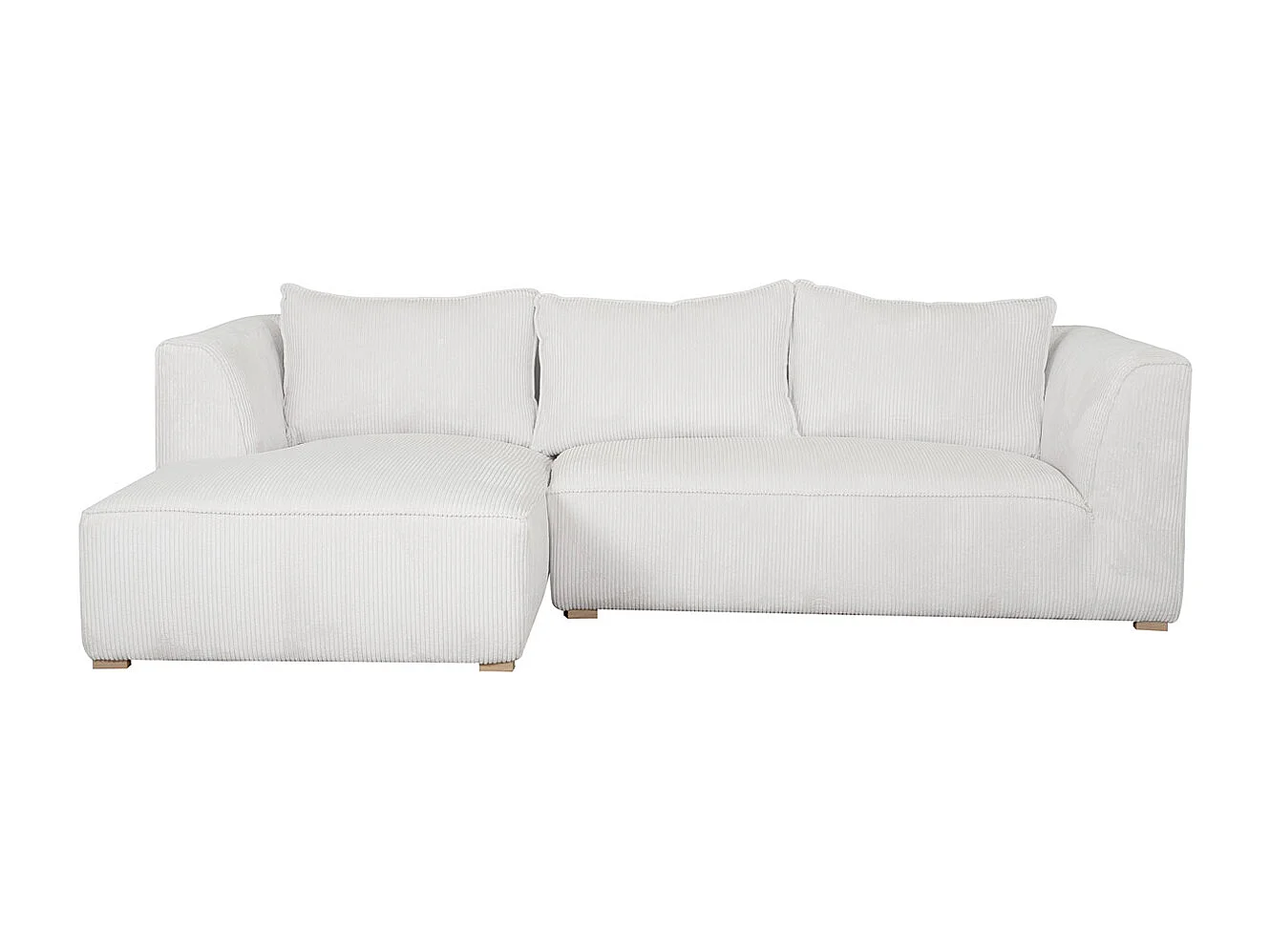 Design-Ecksofa linksseitig aus écrufarbenem Cordstoff mit Samteffekt 3-4 Sitzer PANAM