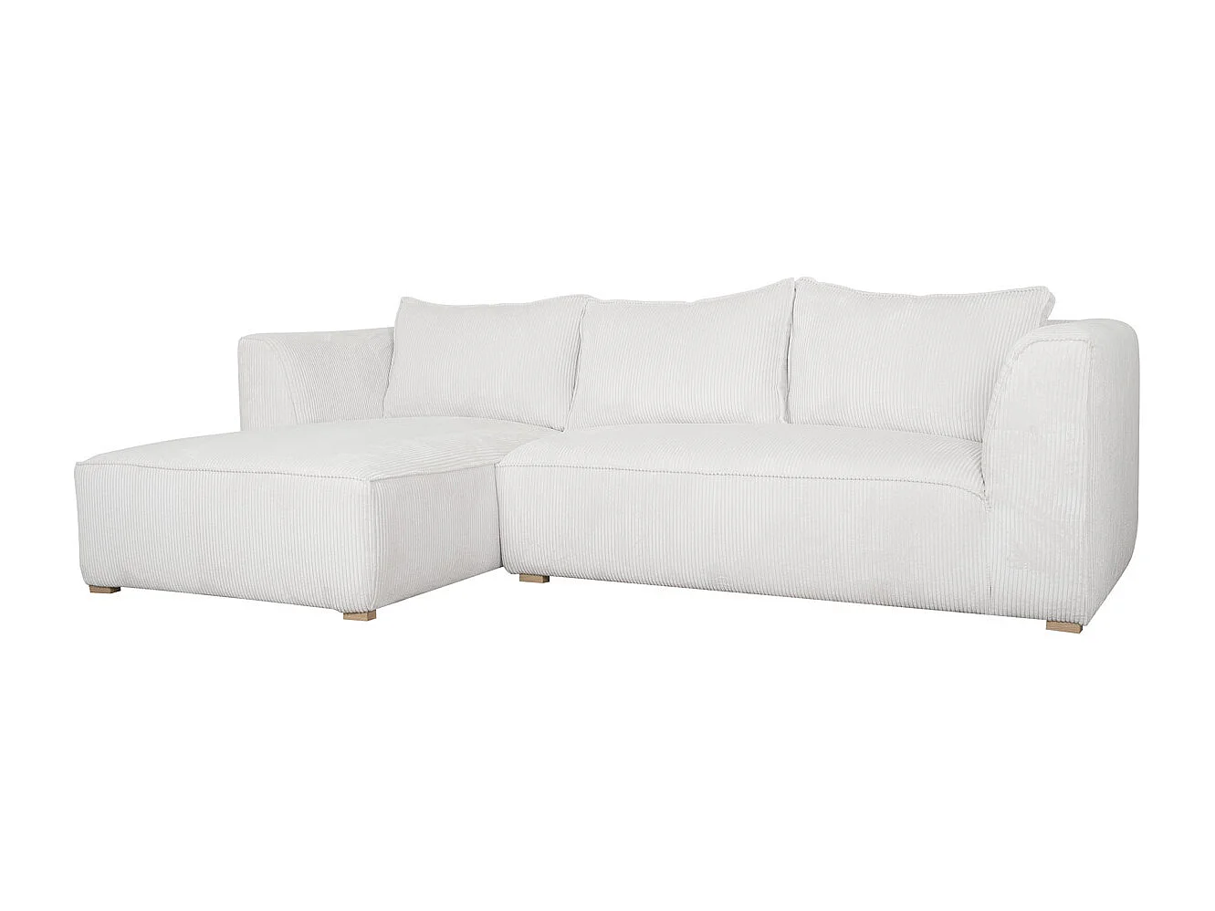 Design-Ecksofa linksseitig aus écrufarbenem Cordstoff mit Samteffekt 3-4 Sitzer PANAM