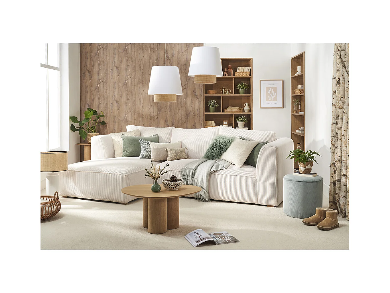 Sofá chaise longue a la izquierda de diseño de pana color crudo 3-4 plazas - PANAM