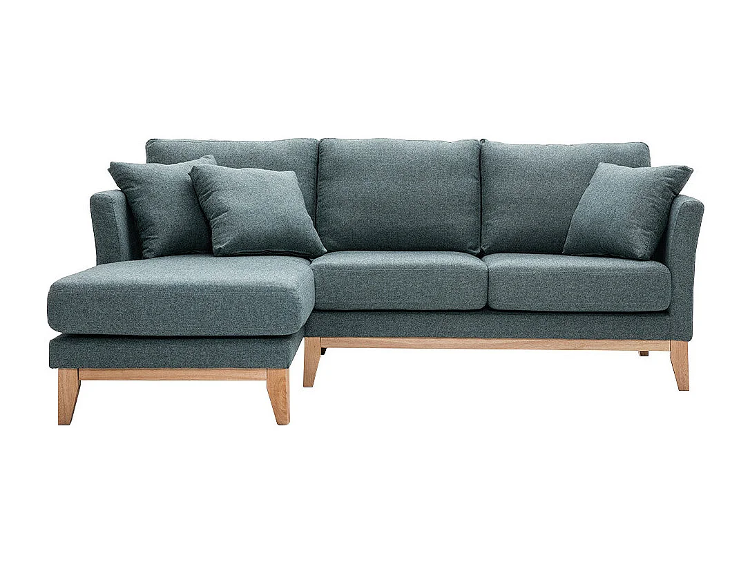 Sofá chaise longue a la izquierda nórdico desenfundable verde grisáceo y madera clara 3-4 plazas OSLO