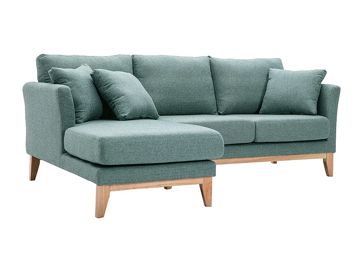 Sofá chaise longue a la izquierda nórdico desenfundable verde grisáceo y madera clara 3-4 plazas OSLO