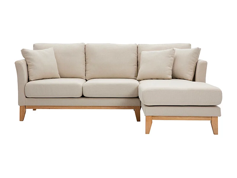 Divano angolare destro sfoderabile 4 posti in tessuto beige e legno chiaro OSLO