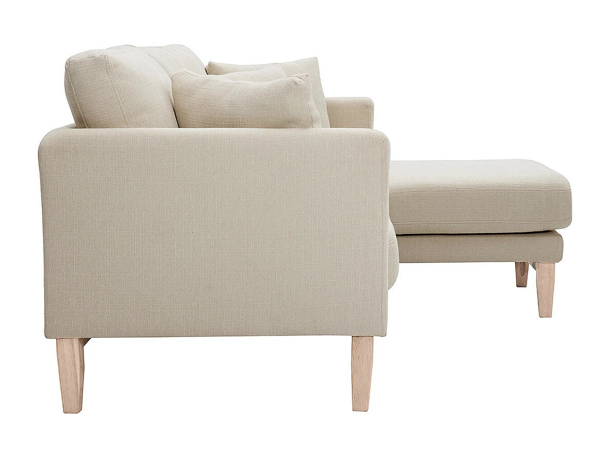 Divano angolare destro sfoderabile 4 posti in tessuto beige e legno chiaro OSLO