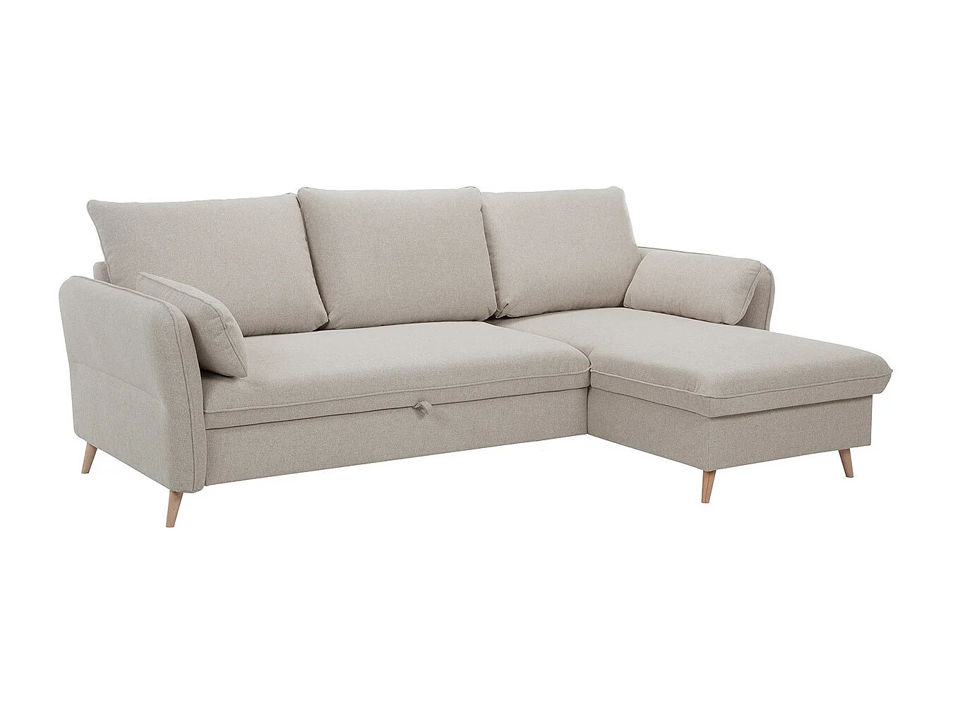 Schlaf-Ecksofa mit Stauraum 3/4-Sitzer beiger Stoff und helles Holz DRISS