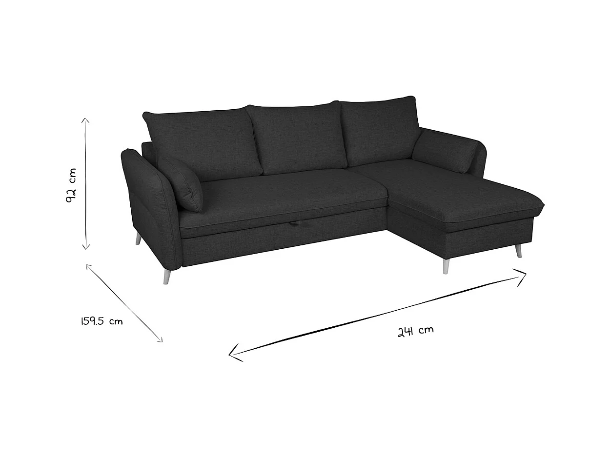 Sofá cama con chaise longue 3-4 plazas con canapé de tela beige y madera clara DRISS