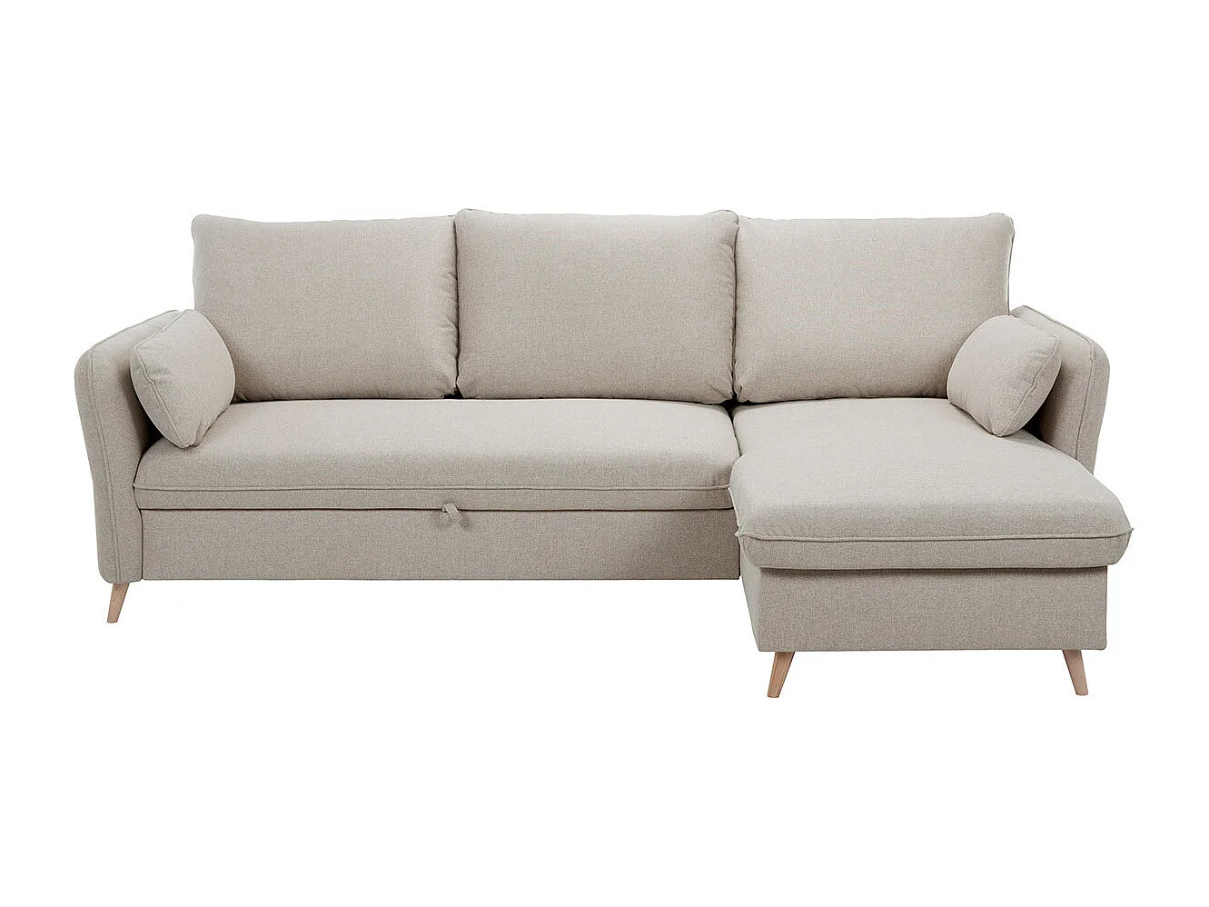 Schlaf-Ecksofa mit Stauraum 3/4-Sitzer beiger Stoff und helles Holz DRISS