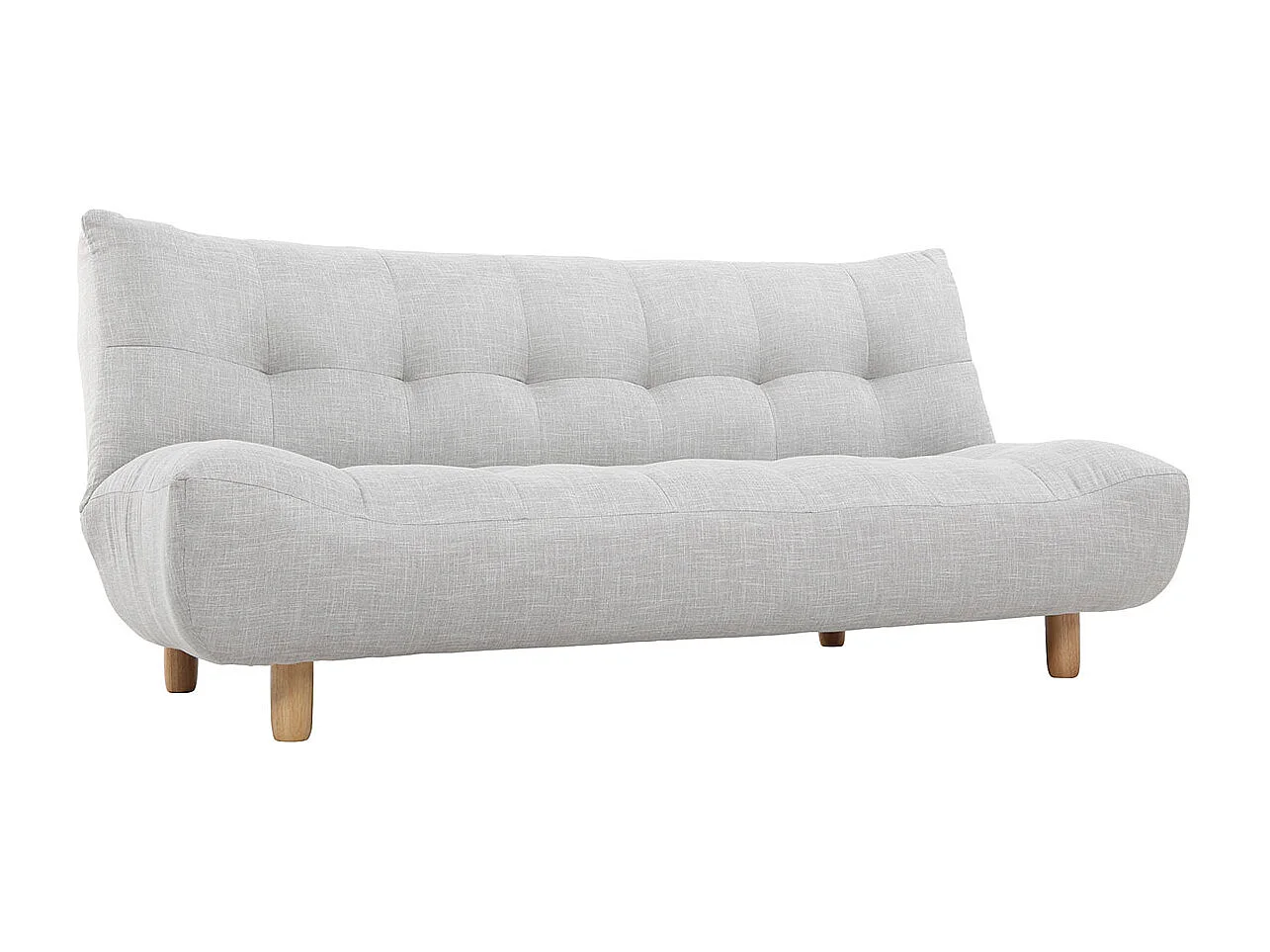Canapé convertible scandinave 3 places en tissu gris clair et bois clair YUMI