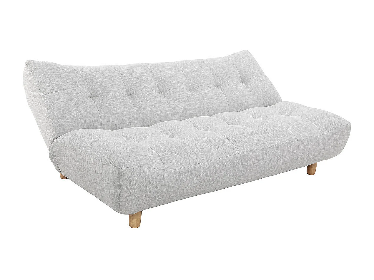 Canapé convertible scandinave 3 places en tissu gris clair et bois clair YUMI