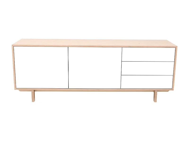 Buffet scandinave bois et blanc 2 portes 3 tiroirs L195cm SID