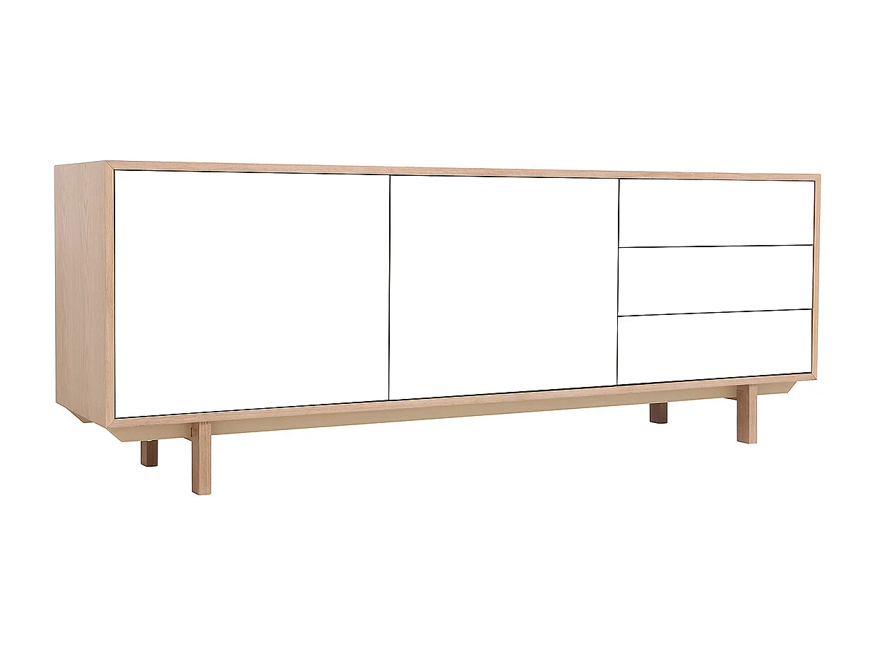 Buffet scandinave bois et blanc 2 portes 3 tiroirs L195cm SID