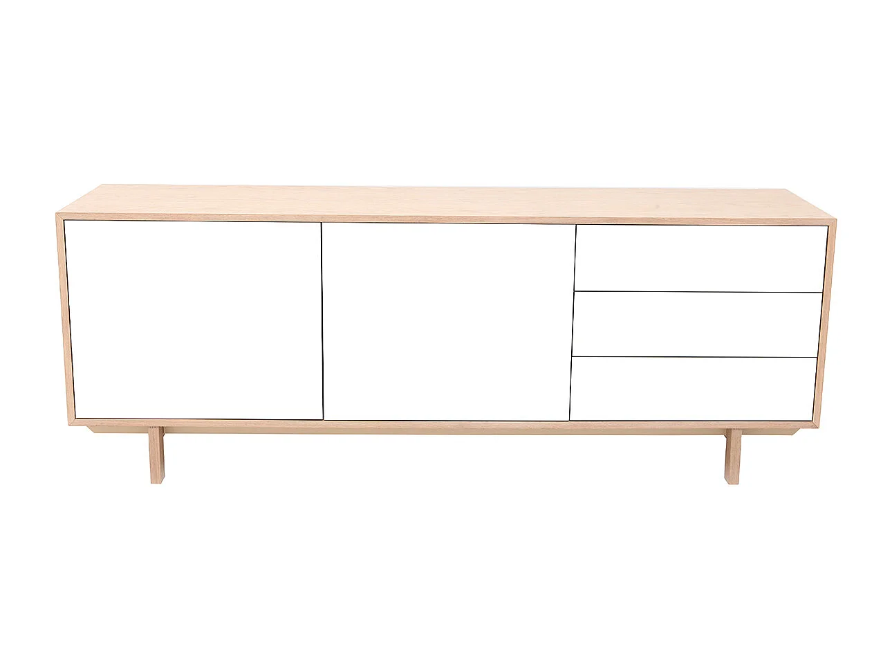 Buffet scandinave bois et blanc 2 portes 3 tiroirs L195cm SID