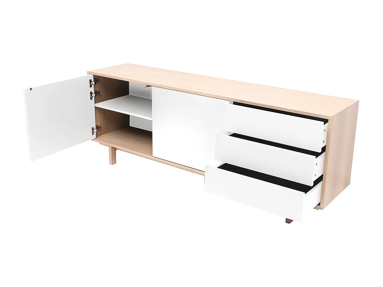 Buffet scandinave bois et blanc 2 portes 3 tiroirs L195cm SID