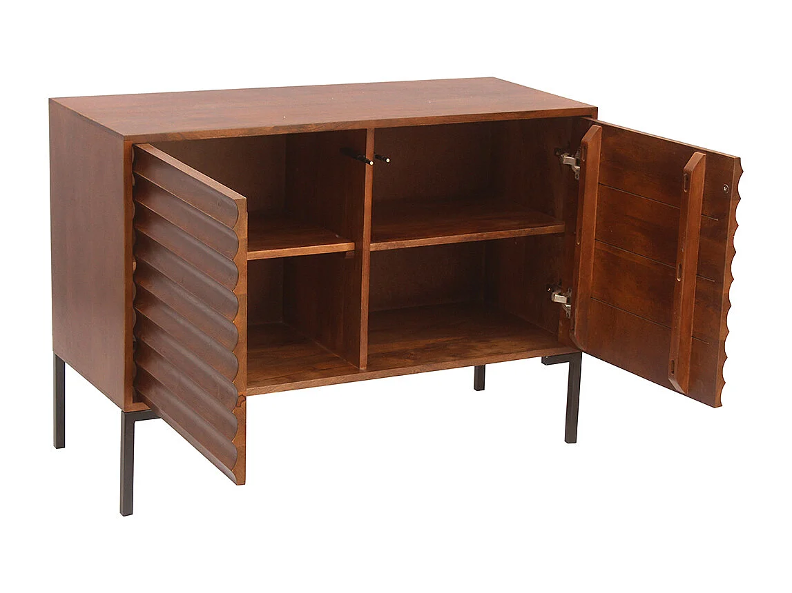 Buffet en bois foncé manguier massif et métal noir 2 portes L100 cm ONDA