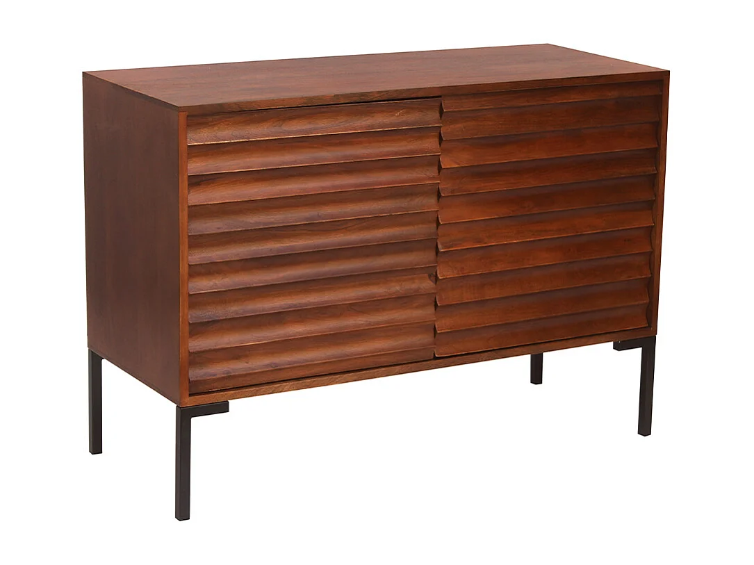 Buffet en bois foncé manguier massif et métal noir 2 portes L100 cm ONDA