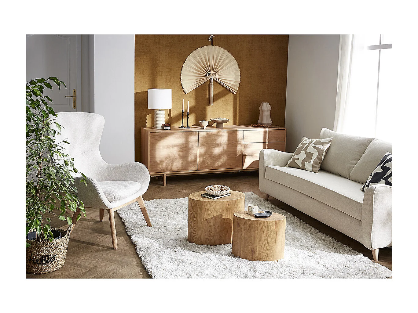 Aparador nórdico de madera clara 195 cm SID