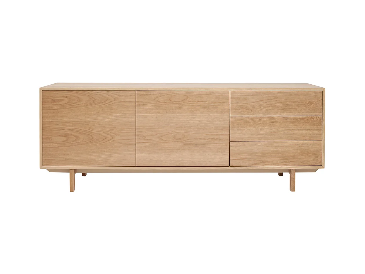 Buffet scandinave en bois clair 2 portes 3 tiroirs L195cm SID