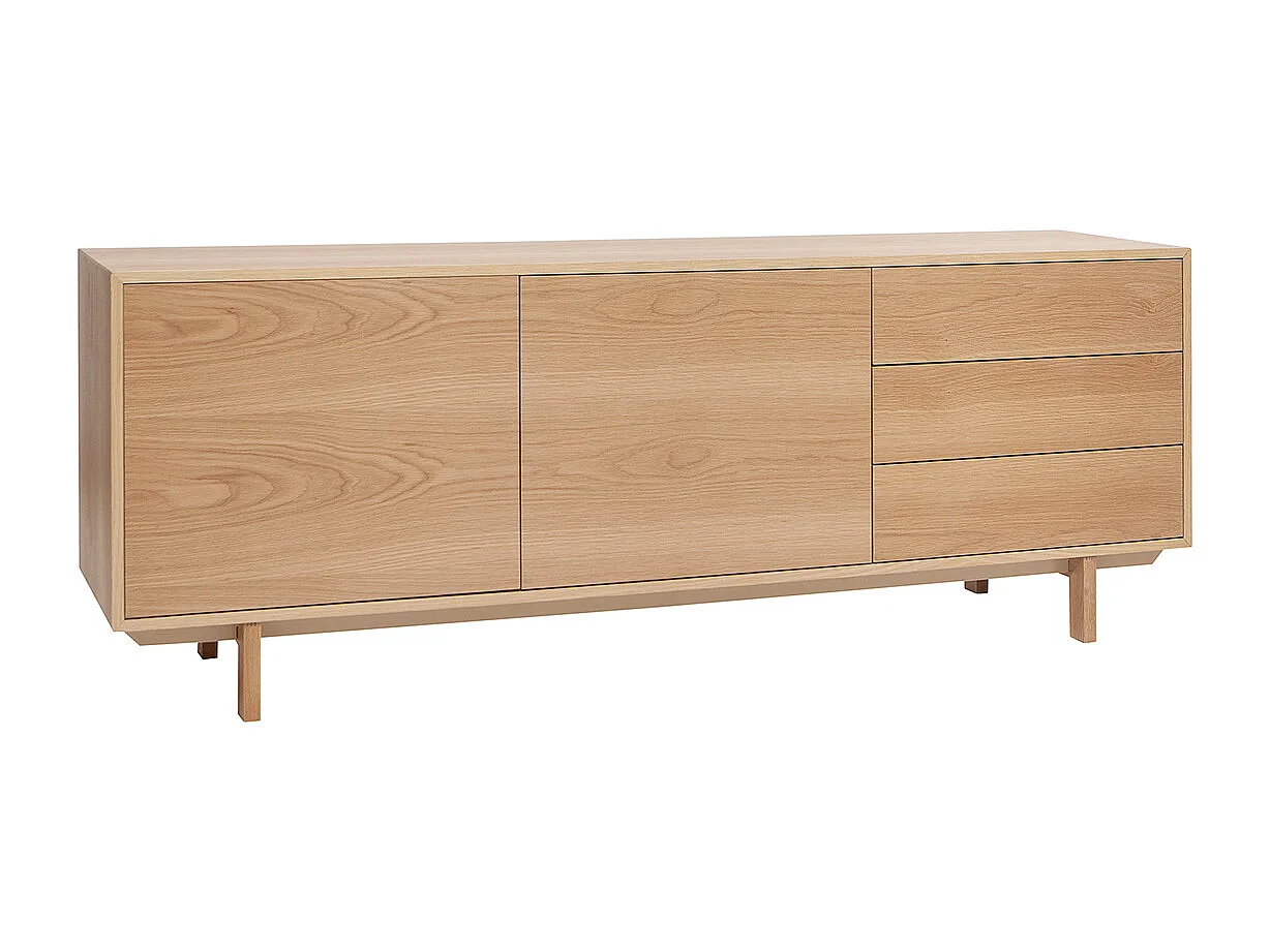 Buffet scandinave en bois clair 2 portes 3 tiroirs L195cm SID